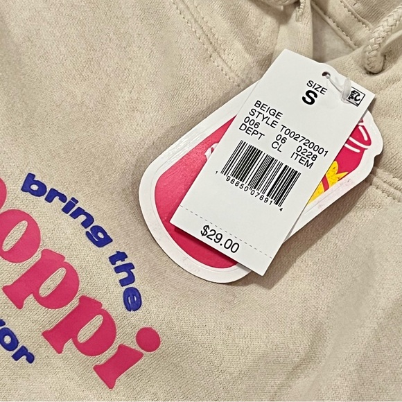 Poppi Beige Hoodie with Pink and Blue Text, S - Picture 5 of 8